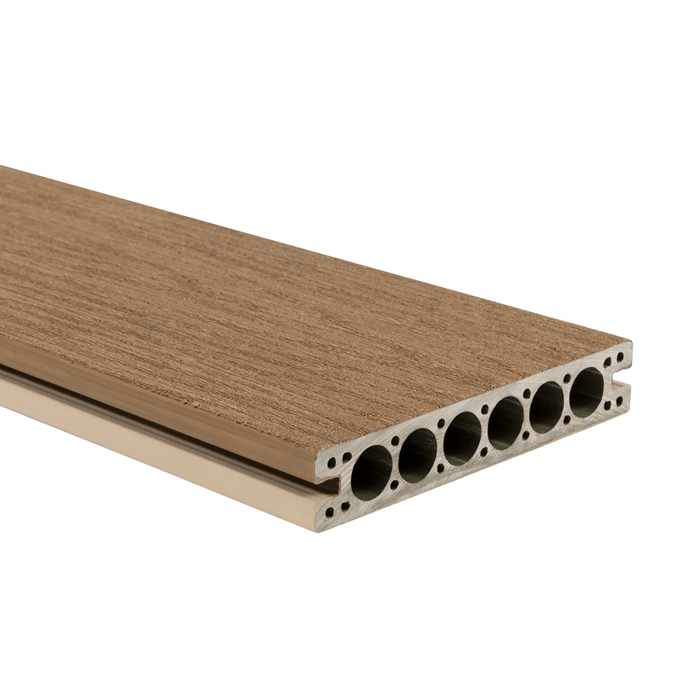 140mm deX Dual Sided Premium PVC/Mineral Natural/Teak Decking 3.66m Image